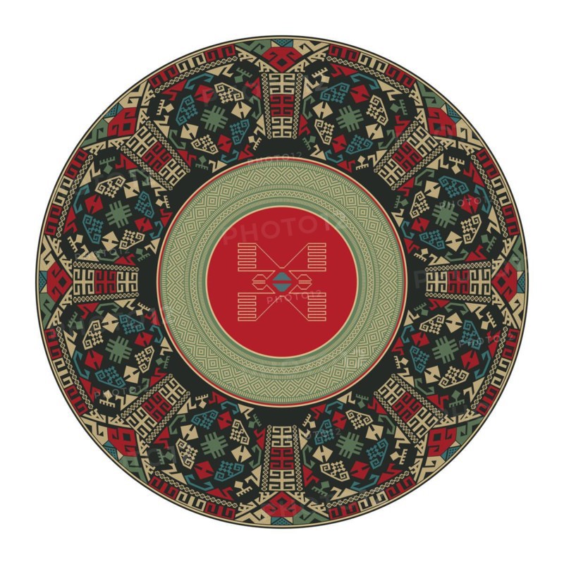 Traditional Kilim round decorative element, vector template