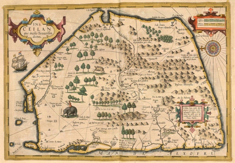 Atlas, map from 1623, Ceilan, Ceylon, Sri Lanka, digitally restored reproduction from an engraving by Gerhard Mercator, born Gheert Cremer, 5 March 1512, 2 December 1594, geographer and cartographer, Asia