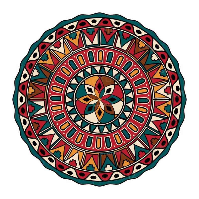 Decorative round tribal design element over white background, vector illustration