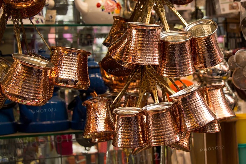 Turkish coffee pots made of metal in a traditional style