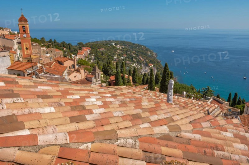Village of Roquebrune-Cap-Martin on the Mediterranean coast near Monaco. Provence Alps Cote dAzur, Maritime Alps, Nice
