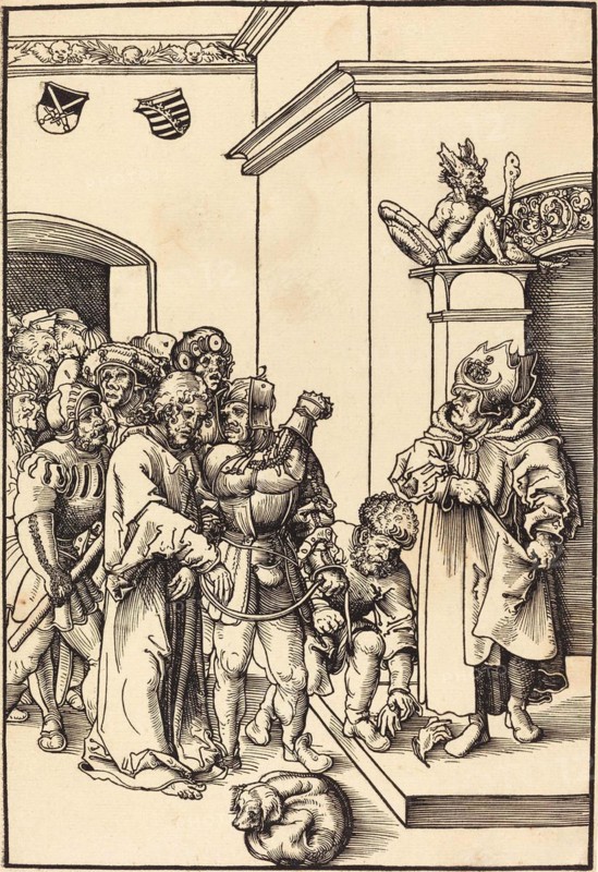 Christ in front of Annas, Annas was Jewish High Priest between the years 6 and about 15 AD, when the Roman Emperor Augustus reigned, painting by Lucas Cranach the Elder, 4 October 1472, 16 October 1553, one of the most important German painters, graphic artists and letterpress printers of the Renaissance, Historical, digitally restored reproduction of a historical original