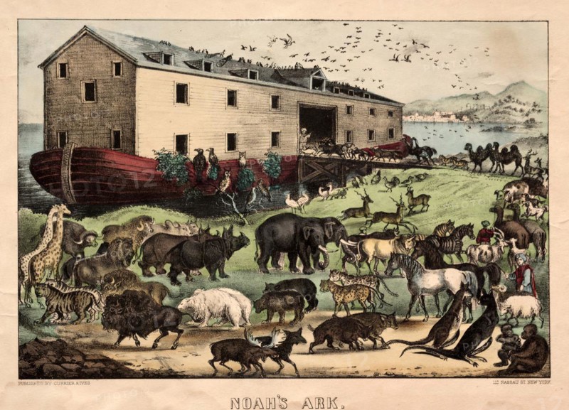 Noahs Ark, according to the biblical book of Genesis, was a buoyant box built by the patriarch Noah, Historical, digitally restored reproduction of a historical work of art