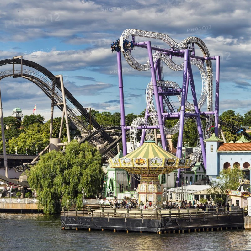Rides at Groena Lund Amusement Park, Groenan, Djurgarden Peninsula, Stockholm, Sweden, Europe