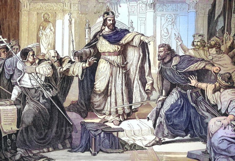 Otto I, called the Red-Haired, was Duke of Bavaria from 1180 until his death, with the papal legates, Historical, digitally restored reproduction of a 19th century original