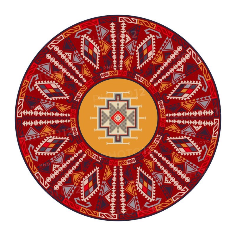 Traditional Kilim round decorative element, vector template