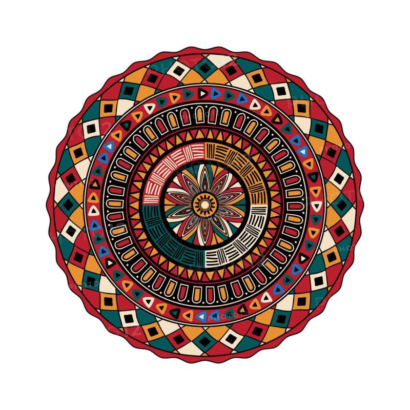 Decorative round tribal design element over white background, vector illustration