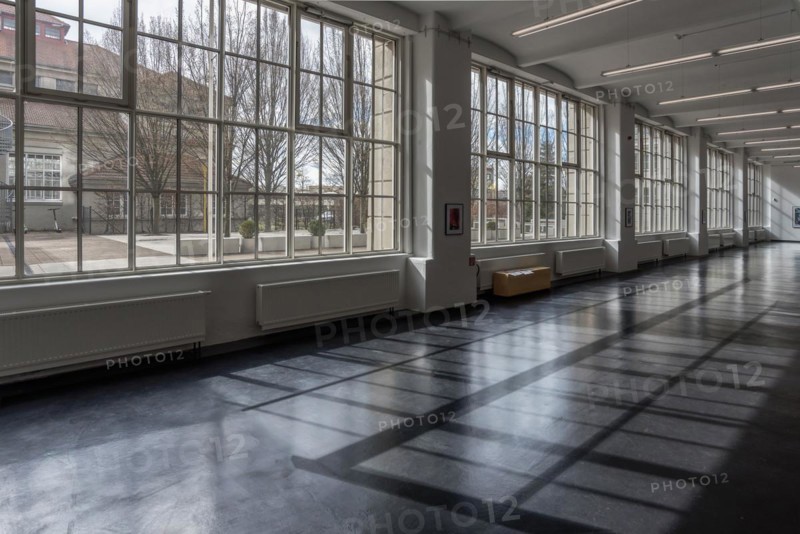Exhibition space of the art museum im Glaspalast, former production hall of the weaving mill, Augsburg, Bavaria, Germany, Europe