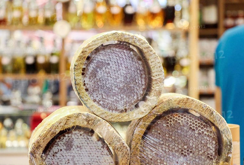 Sweet fresh honey in the sealed comb frame