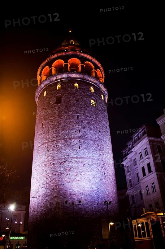 Night view of the Galata Tower from Byzantium times in Istanbul