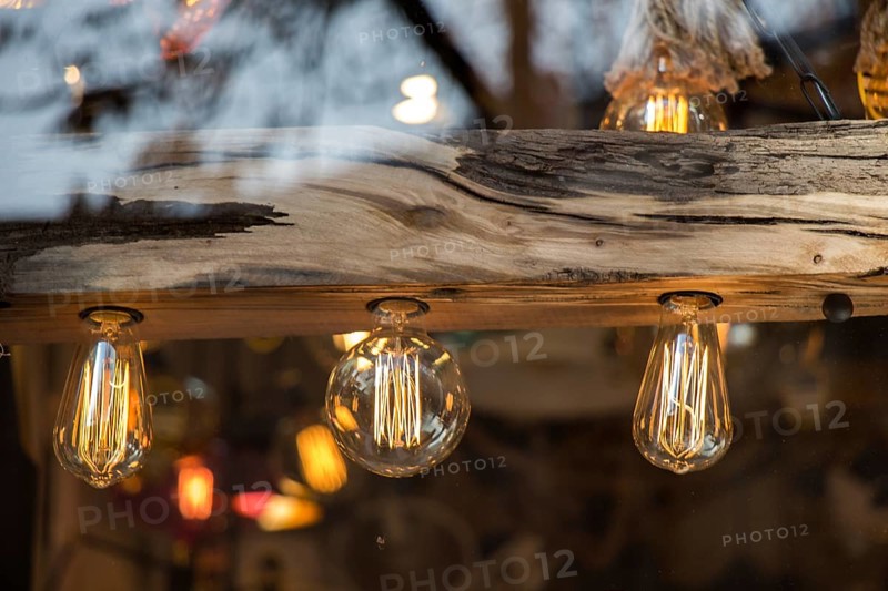 Decorative antique edison style filament light bulbs hanging