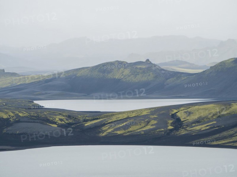 Moss-covered volcanic landscape, crater lake, Laki Crater or Lakagigar, Highlands, South Iceland, Suourland, Iceland, Europe