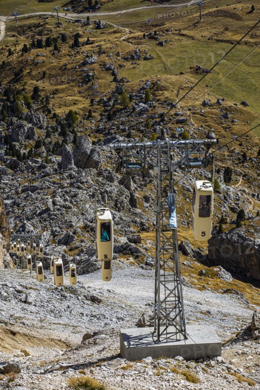 Gondola from the Sella Pass to the Sassolungo Pass, Dolomites, South Tyrol, Italy, Europe