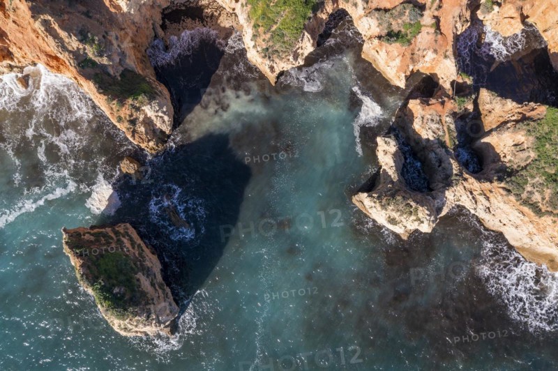Praia da Marinha, rocks and cliffs, steep coast in the Algarve, Portugal, Europe