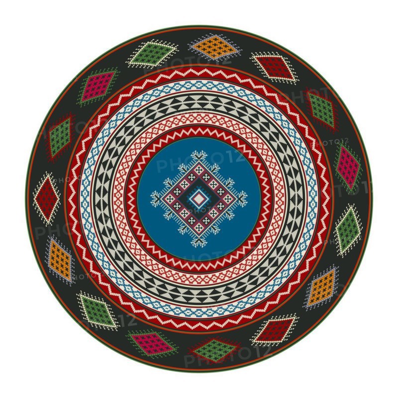 Traditional Kilim round decorative element, vector template