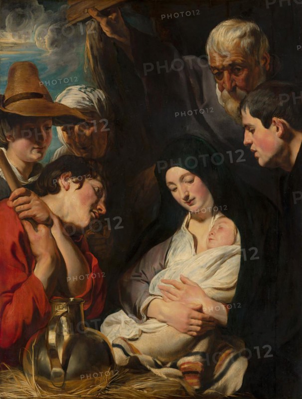 The Adoration of the Shepherds, painting by Jacob Jordaens, Historical, digitally restored reproduction of a historical work of art
