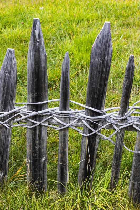 Wooden picket fence, Alpe di Siusi Val Gardena, Dolomites, South Tyrol, Italy, Europe