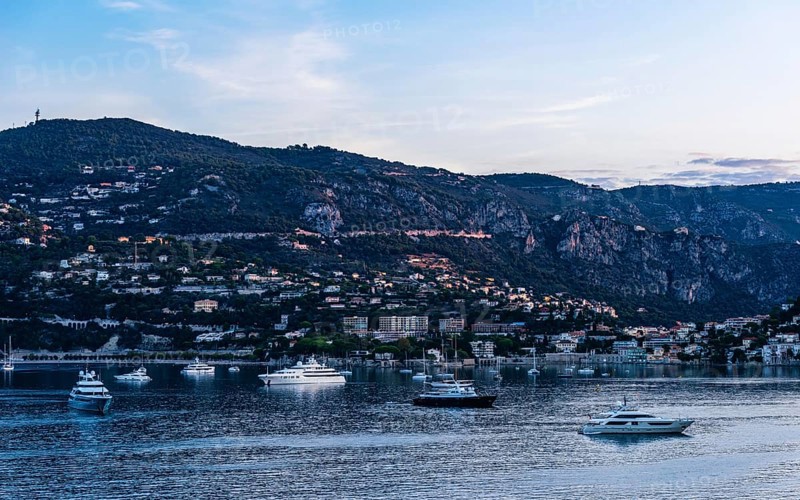 Sunrise over Harbor and Bay of Villefranche-sur-Mer, French Riviera, France, Europe