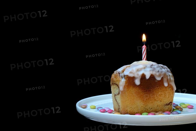 Birthday Cake with Burning Candle, Cake