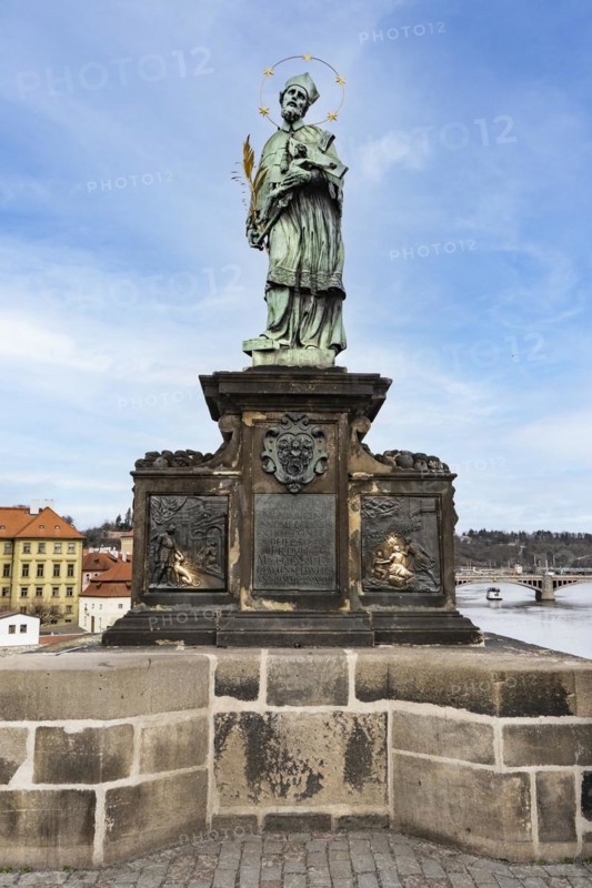 Statue of St. John of Nepomuk on Charles Bridge, Prague, Czech Republic, Europe
