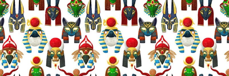 Watercolor gods of Egypt pattern over white background