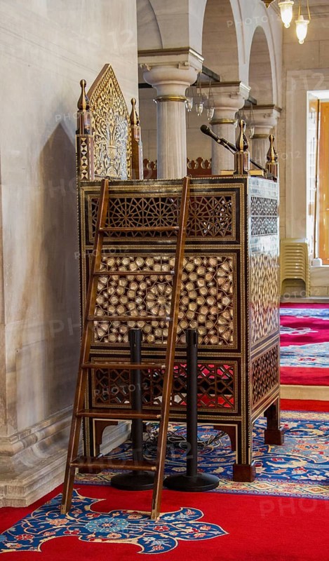Wooden minbar, sermon pulpit of Ottoman times in mosque