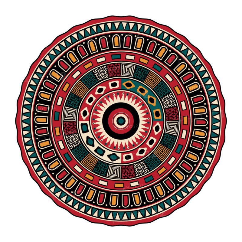 Decorative round tribal design element over white background, vector illustration