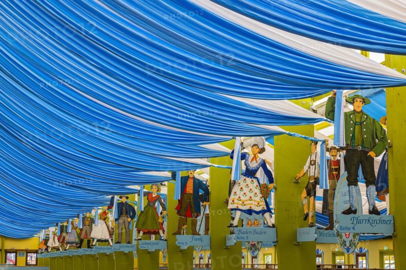 Wiesnaufbau, Ochsenbraterei marquee, Oktoberfest, Theresienwiese, Munich, Upper Bavaria, Bavaria, Germany, Europe