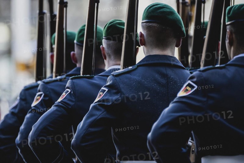 Soldiers of the Guard Battalion of the German Armed Forces, taken during the reception of the Prime Minister of Italy at the Federal Chancellery in Berlin, 03.02.2023., Berlin, Germany, Europe