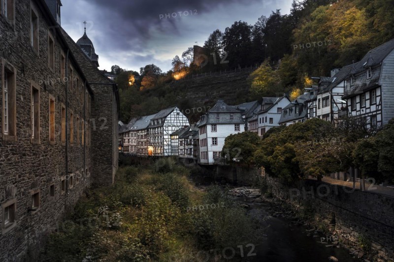 Historic Old Town Monschau in the Evening, Northern Eifel, Eifel, Monschau, North Rhine-Westphalia, North Rhine-Westphalia, Germany, Europe