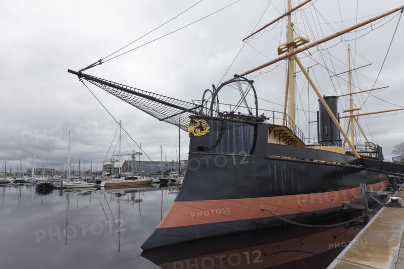 Ramming ship Schorpioen from 1868, Museum harbour Willemsoort, Naval Museum, Den Helder, Province of North Holland, The Netherlands, Europe