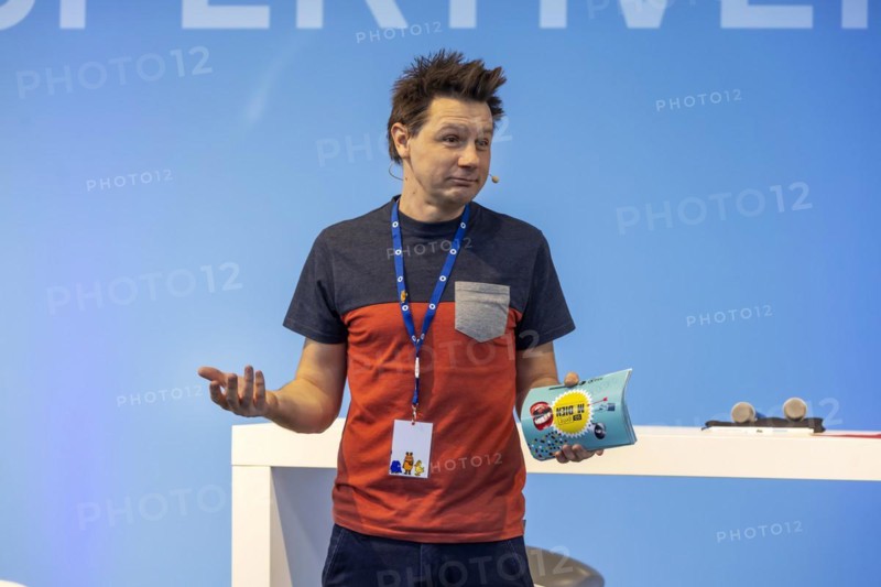Andre Gatzke from KIKA, WDR, Sendung mit der Maus. Didacta trade fair in Stuttgart, Europes largest education trade fair