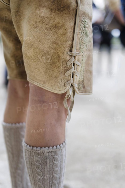Traditional Bavarian Lederhosen and Zopfstruempfe., Holzkirchen, Germany, Europe