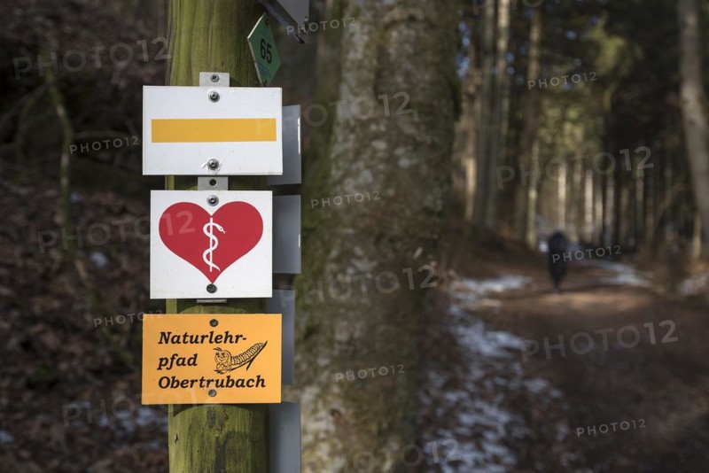 Signs for a heart path, Obertrubach, Upper Franconia, Bavaria, Germany, Europe