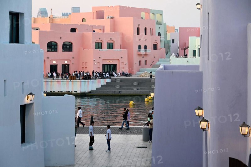 Colourful houses in Mina District, Mia Park, Old Port Doha, Qatar, Asia