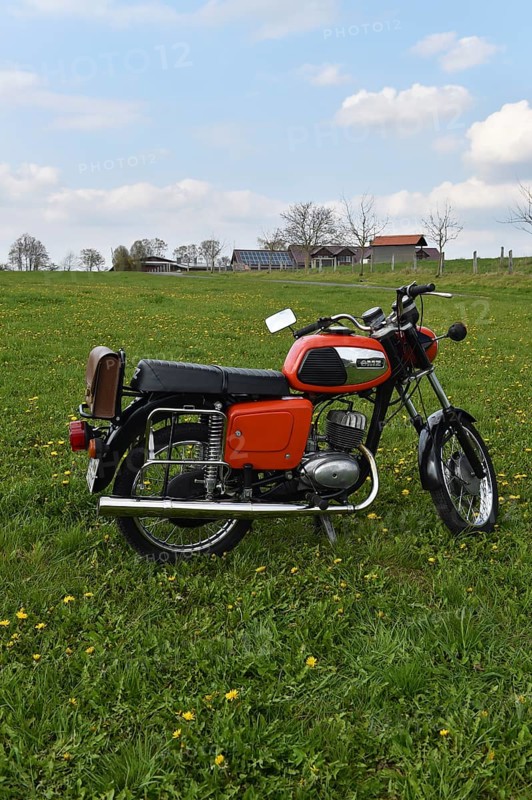 Vintage motorbike from the GDR MZ TS 150, Hesse, Germany, Europe