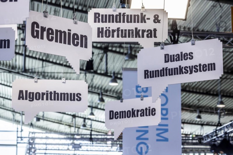 ARD, ZDF and Deutschlandradio trade fair stand, terms from journalism, the Didacta trade fair is Europes largest education trade fair. Stuttgart, Baden-Wuerttemberg, Germany, Europe