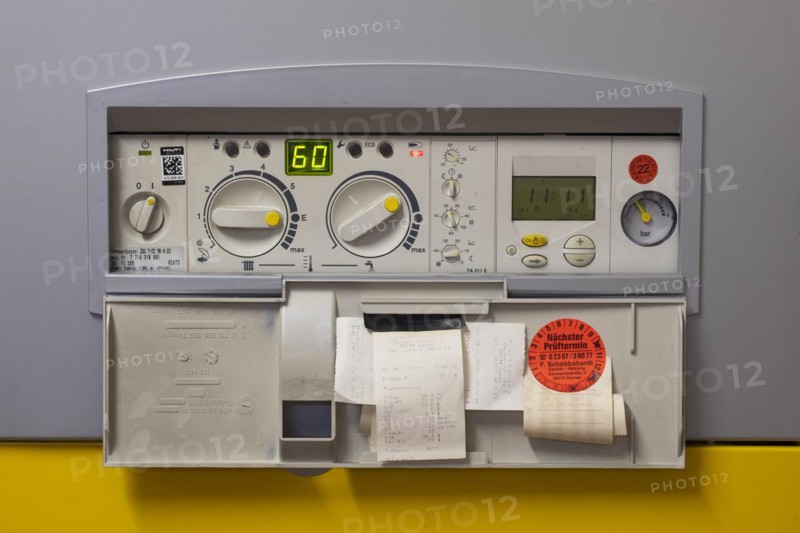Control panel on gas boiler, North Rhine-Westphalia, Germany, Europe