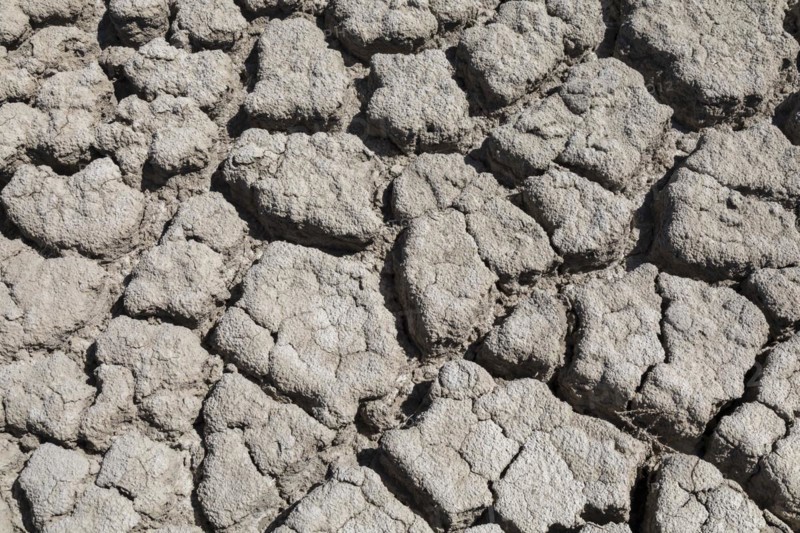 Salt Lake City, Utah, Dried mud is all thats left in the marina at Antelope Island State Park. The lakes water level has fallen to a historic low