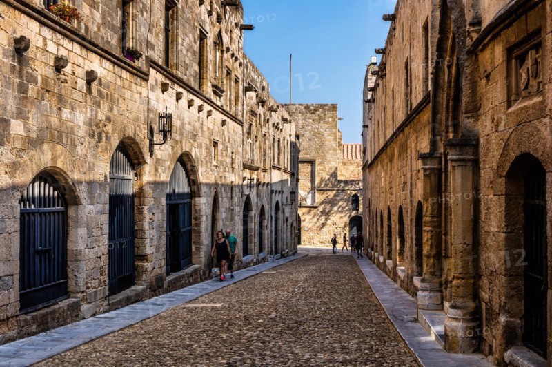 Knights Street in Old Town from the time of the Order of St. John, the only surviving 16th century street in late Gothic style, Oddos Ippoton, Rhodes Town, Greece, Europe