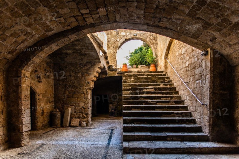 Hostel of the Spaniards, Knights Street in Old Town from the time of the Order of St. John, the only surviving 16th century street in late Gothic style, Oddos Ippoton, Rhodes Town, Greece, Europe