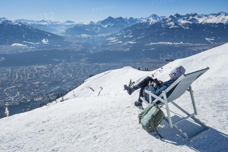 Cloud 9 sun terrace next to Seegruben restaurant, Nordkette ski area Innsbruck, Tyrol