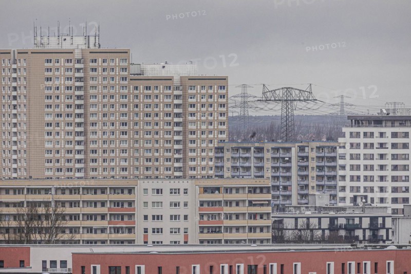 Apartment blocks in the Marzahn district, photographed in Berlin, 01.02.2023., Berlin, Germany, Europe