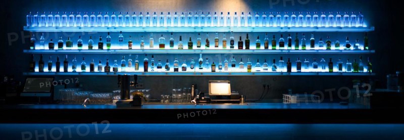 Blue-lit bar, Cube, Art Museum, Koenigsstrasse, Stuttgart, Baden-Wuerttemberg, Germany, Europe