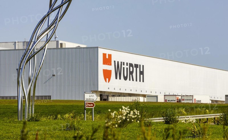 Wuerth Group, fastening and assembly technology, company building and logo at company headquarters Kuenzelsau, Baden-Wuerttemberg, Germany, Europe