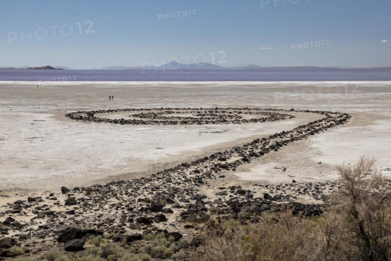 Promontory, Utah, The Spiral Jetty, an earthwork sculpture created by Robert Smithson in 1970 in Great Salt Lake. The sculpture was underwater for 30 years but is now on dry land due to the historic drought affecting the western United States