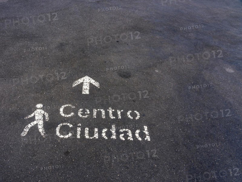 Signpost on the asphalt floor, Lanazrote, Canary Islands, Spain, Europe