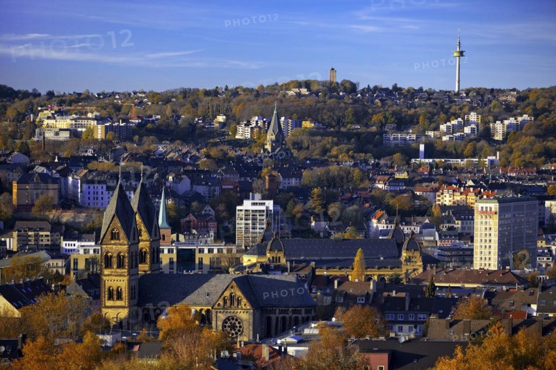 Panoramic view of Elberfeld with St. Suitbertus Church, Wuppertal, Bergisches Land, North Rhine-Westphalia, Germany, Europe