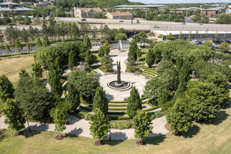 Tulsa, Oklahoma, The John Hope Franklin Reconciliation Park, a memorial based on the 1921 race massacre in which many African-Americans were murdered and the Greenwood District burned to the ground