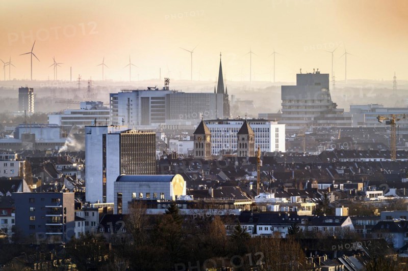 Viewpoint from Grafenberg Forest. Duesseldorf city view, Duesseldorf, North Rhine-Westphalia, Germany, Europe